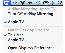 Меню AirPlay с выбором разрешения экрана