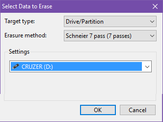 окно Eraser: выбор метода стирания
