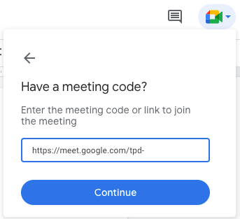 Поле для кода или ссылки встречи Google Meet