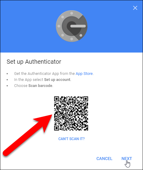 Экран установки Authenticator с QR-кодом
