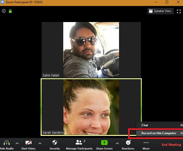 Кнопка записи на компьютер в Zoom