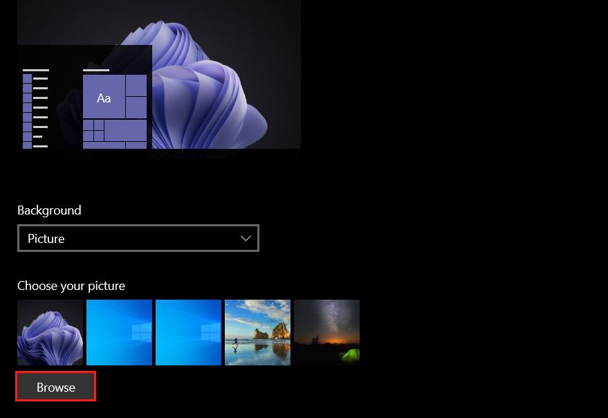 Кнопка Обзор для выбора изображений
