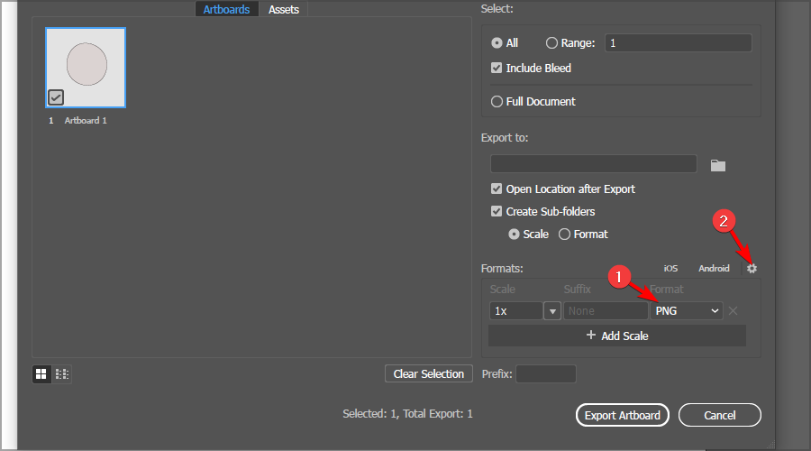 Настройки экспорта: выбрать PNG и сделать фон прозрачным