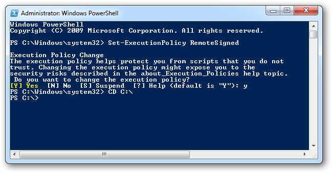 Переход в корень диска C в PowerShell перед запуском скрипта установки