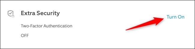 Нажатие Turn On для двухфакторной аутентификации на сайте Ring