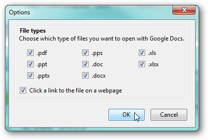 Параметры gViewer: выбор форматов для открытия в Google Apps