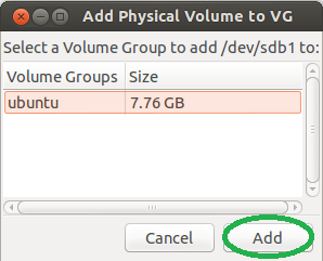 Скриншот: выбор Volume Group Ubuntu