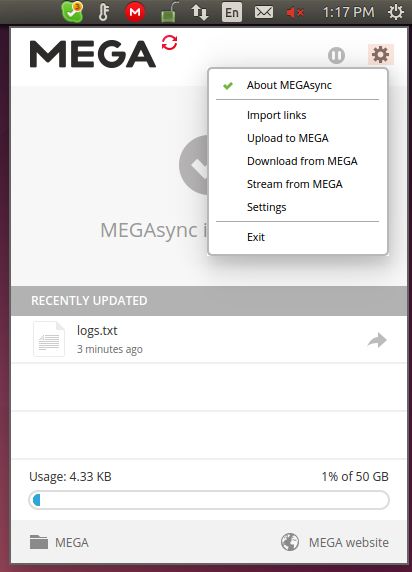 Окно настроек MEGAsync с доступными параметрами