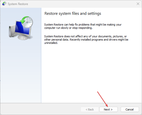 Выбор точки восстановления в Windows
