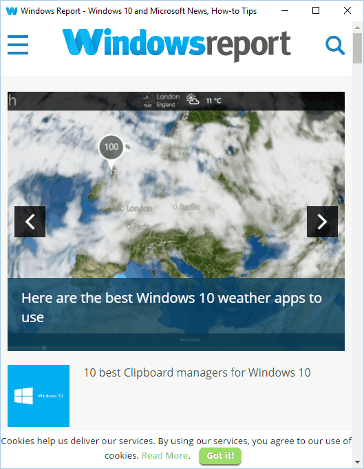 Окно сайта в виде приложения