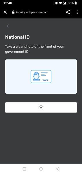 Roblox asking you to take a photo of the front of your national ID for identity verification purposes.
