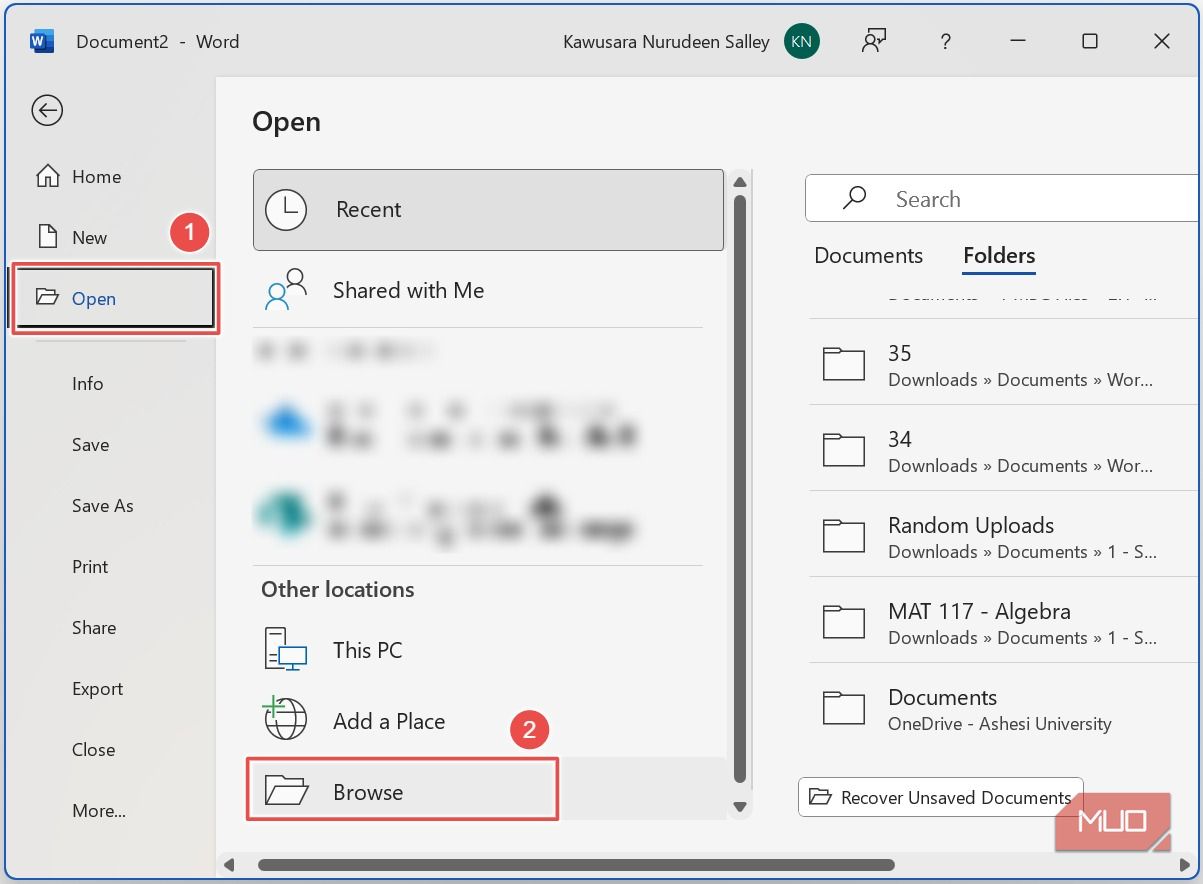 Навигация к файлу для открытия в Word