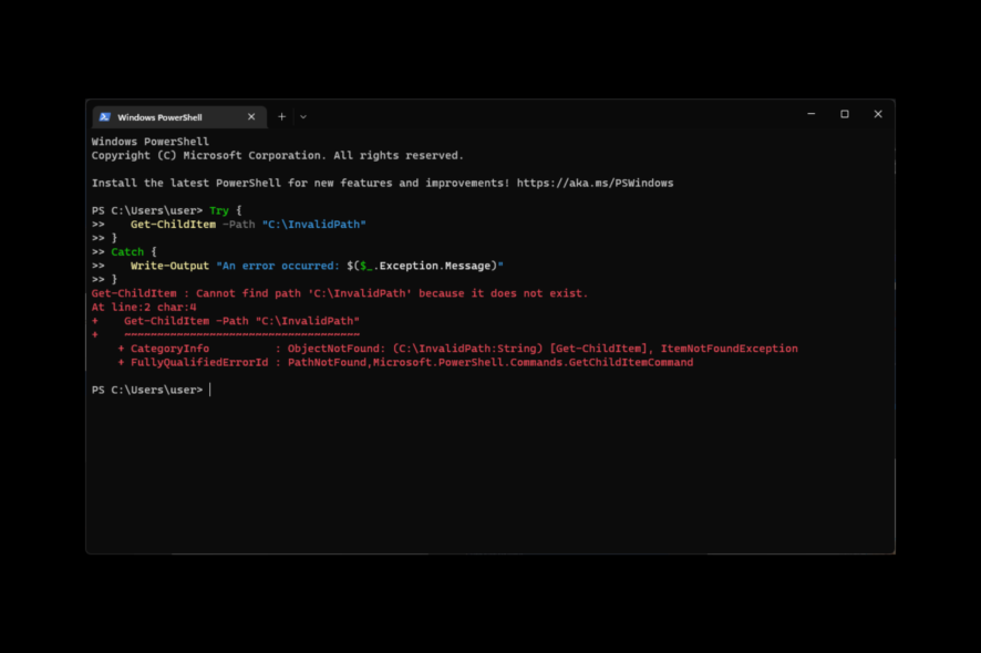 Try-Catch не работает в PowerShell — как исправить