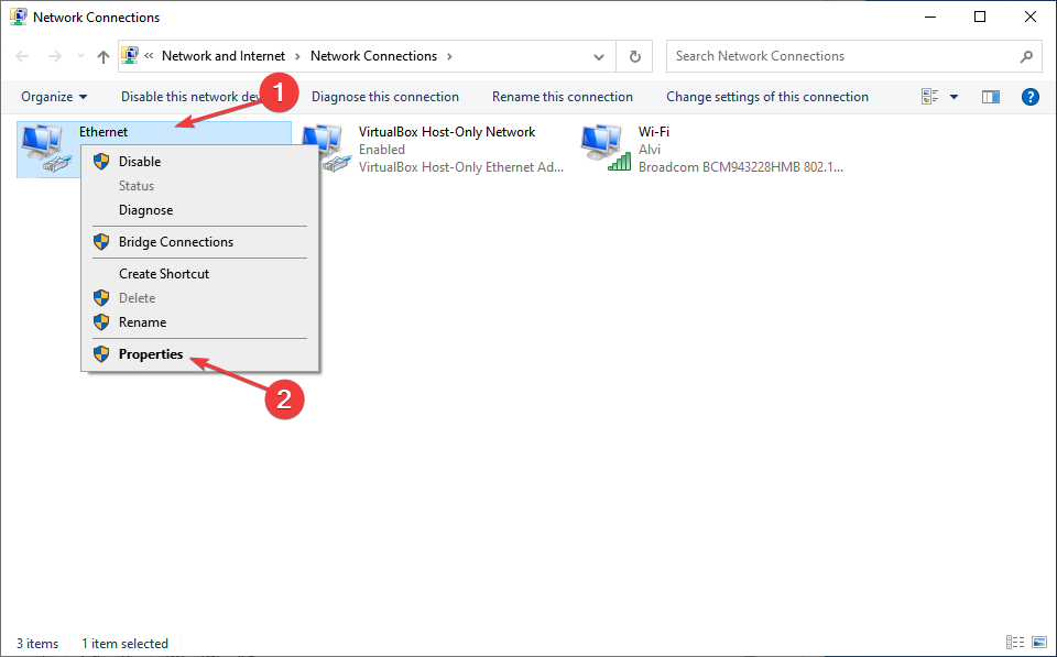 Свойства подключения