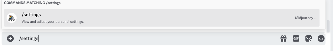Команда настроек Discord для MidJourney