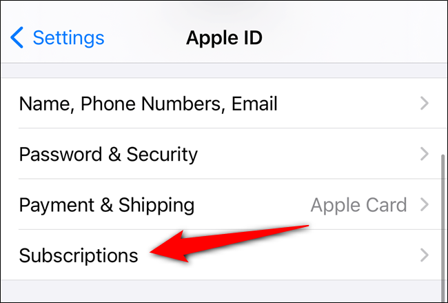 Экран раздела Подписки в настройках Apple ID
