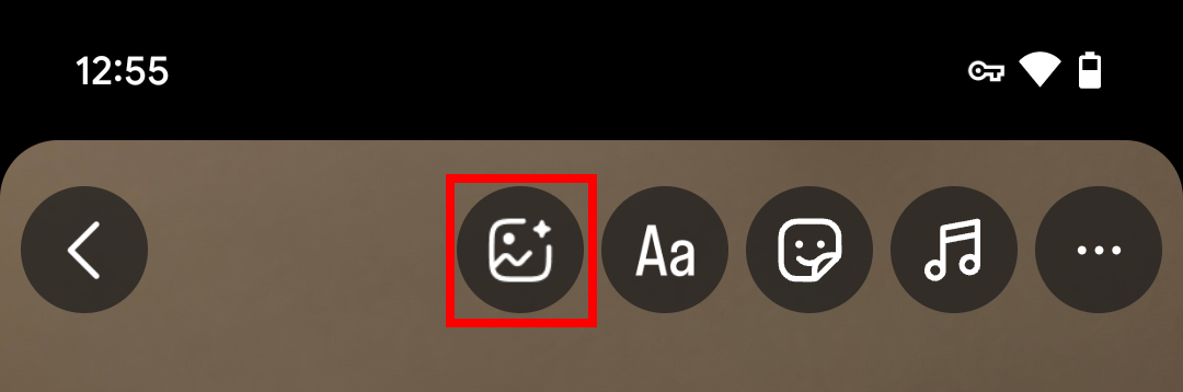 Instagram Story options on Android with the AI backdrop icon.