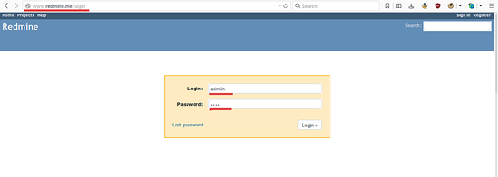 Страница входа Redmine.