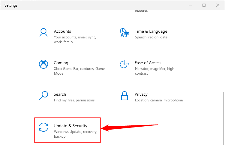 Пример окна Настроек Windows с пунктом 