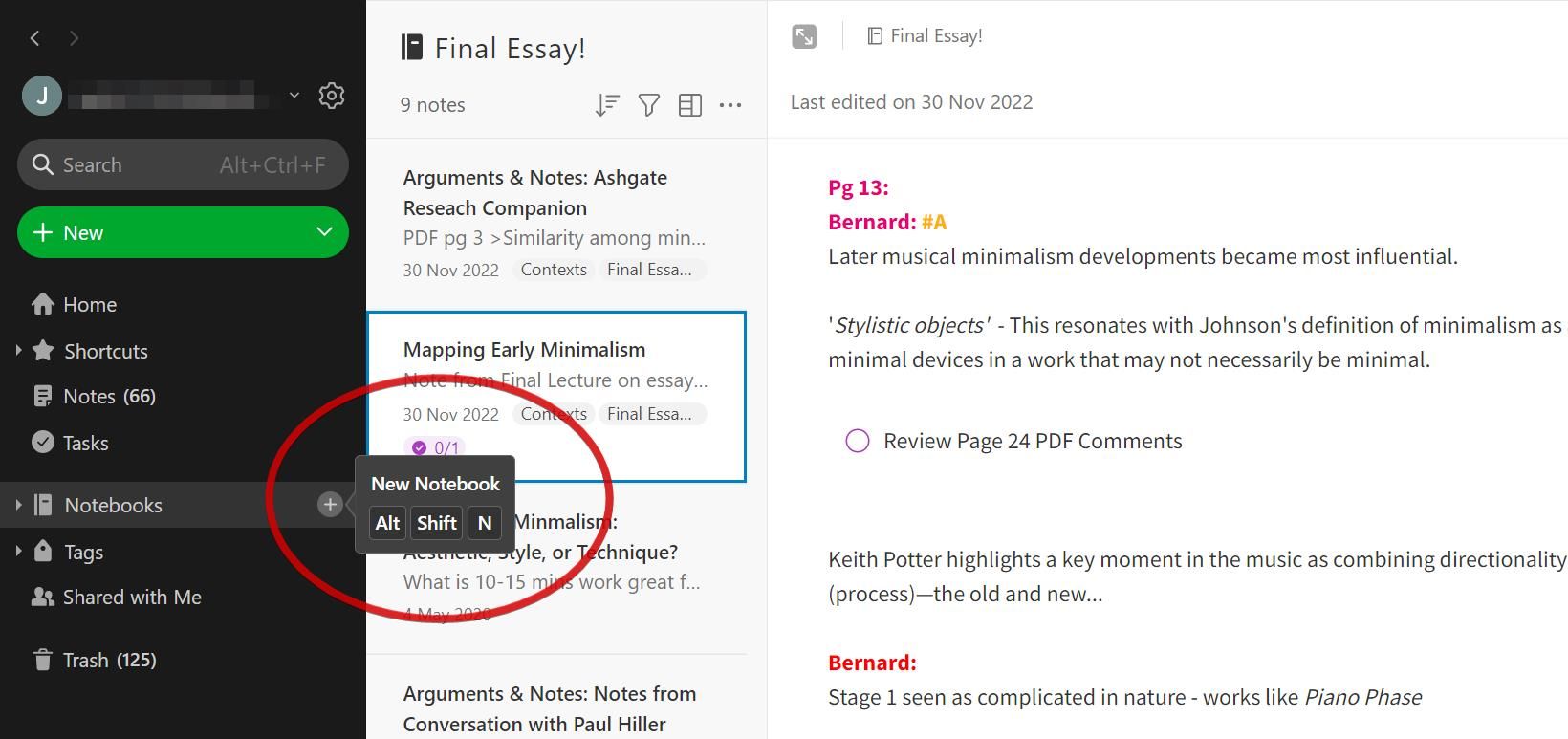Создание нового блокнота в Evernote