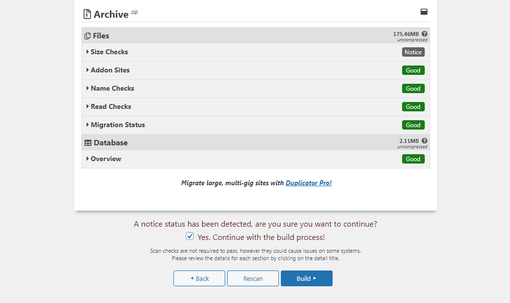 Скриншот сборщика пакета Duplicator
