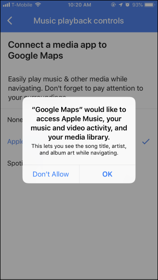 Подключение аккаунта Spotify к Google Maps на iPhone