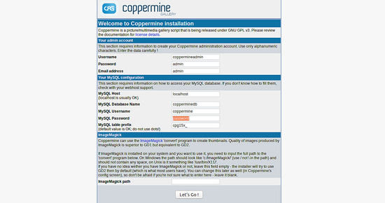 Настройки базы данных Coppermine
