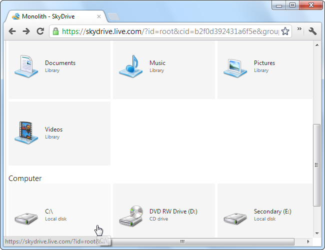 Просмотр и загрузка файлов с удалённого компьютера через SkyDrive