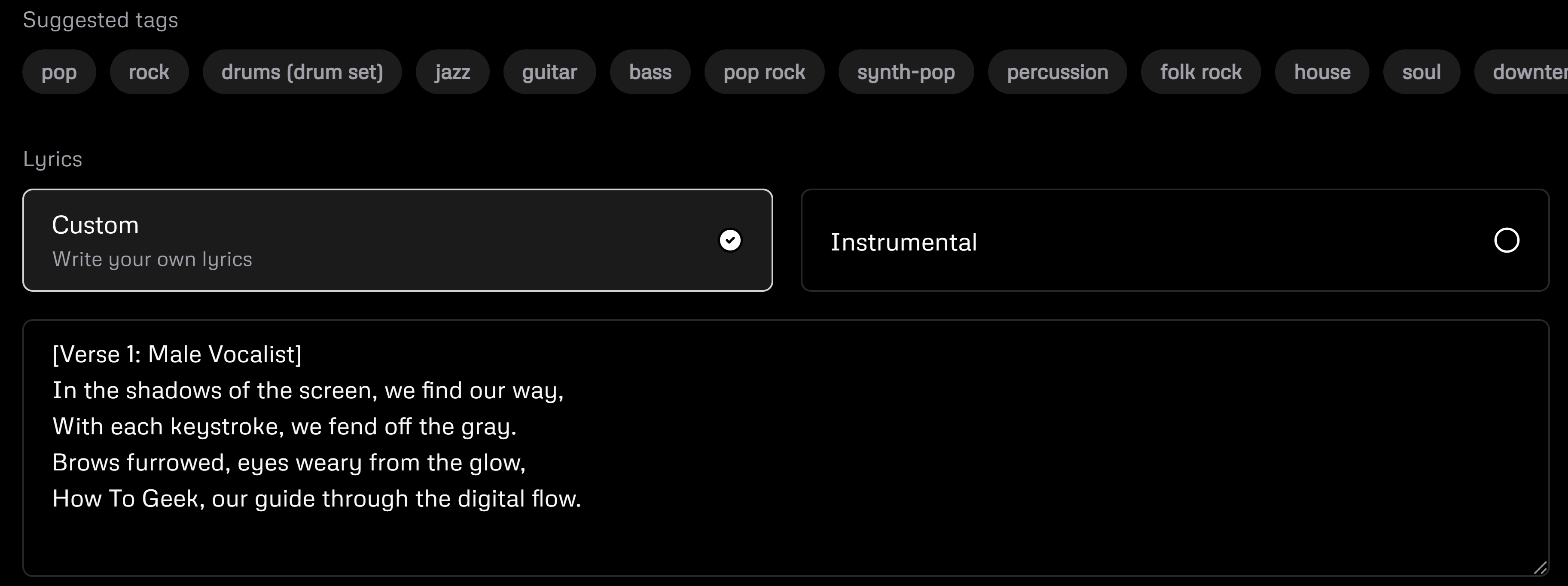 Добавление пользовательских текстов в Udio
