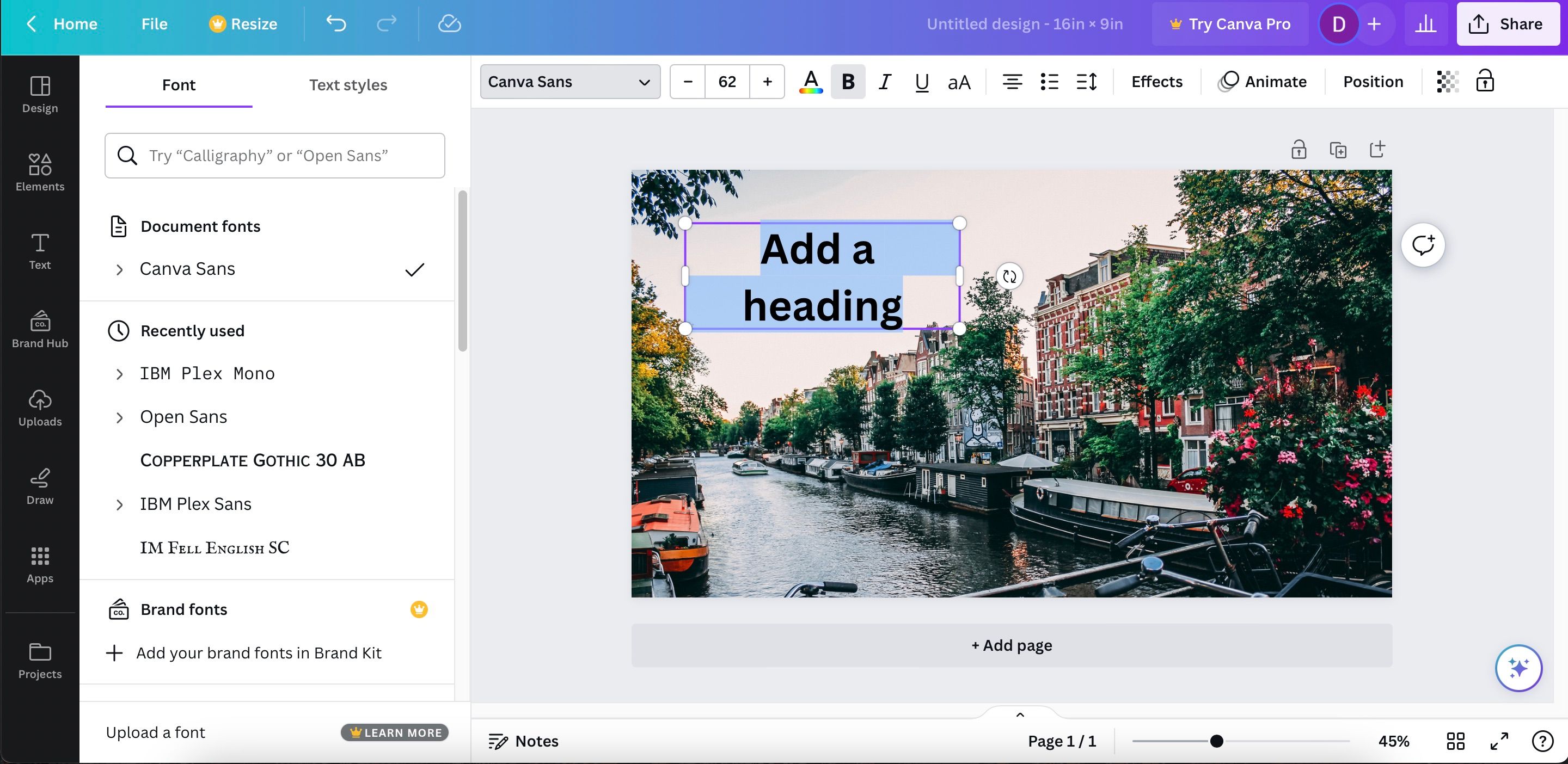 Выбор и настройка шрифта в Canva