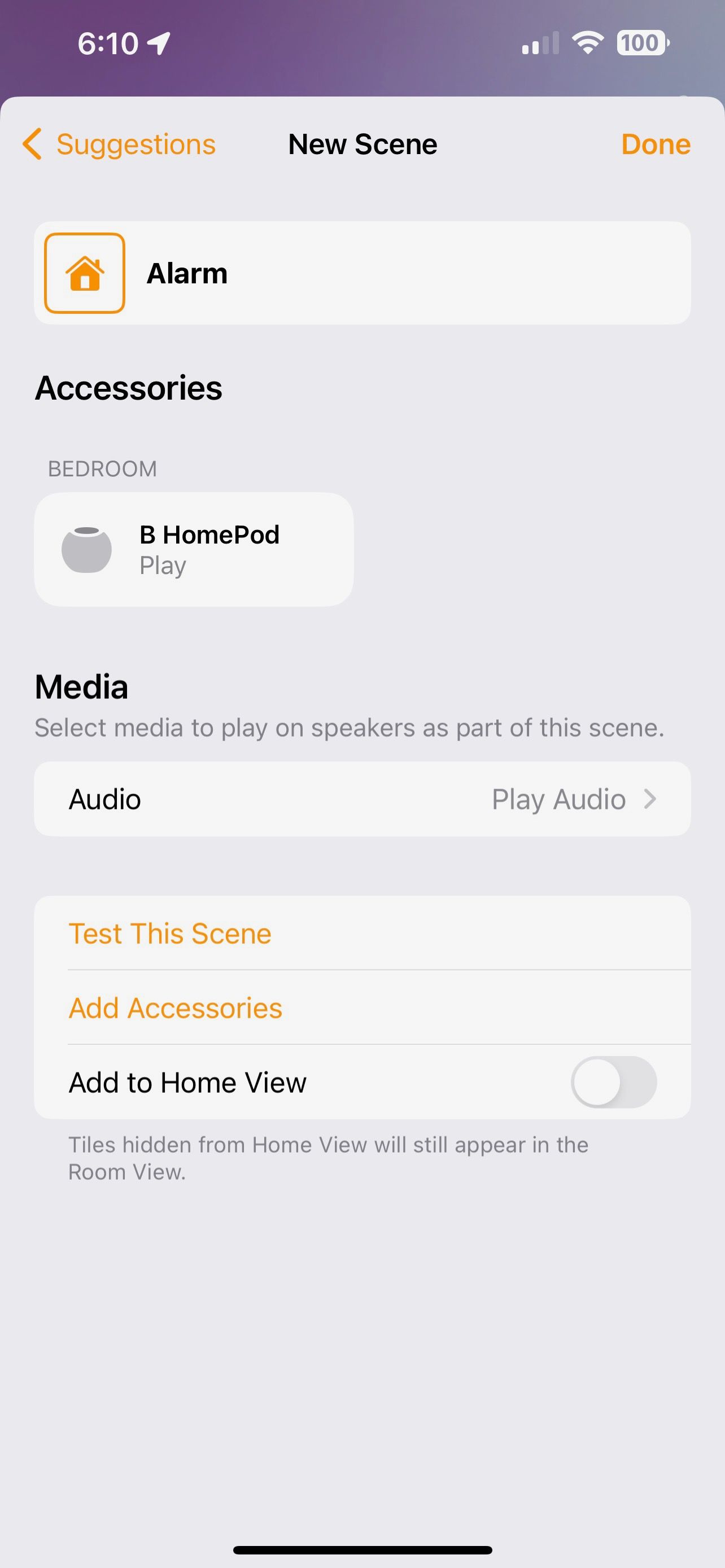 iOS 16 Home App new scene creation menu