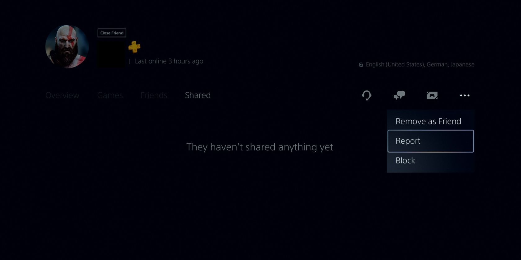 Как пожаловаться на профиль на PS5: нажмите More и Report