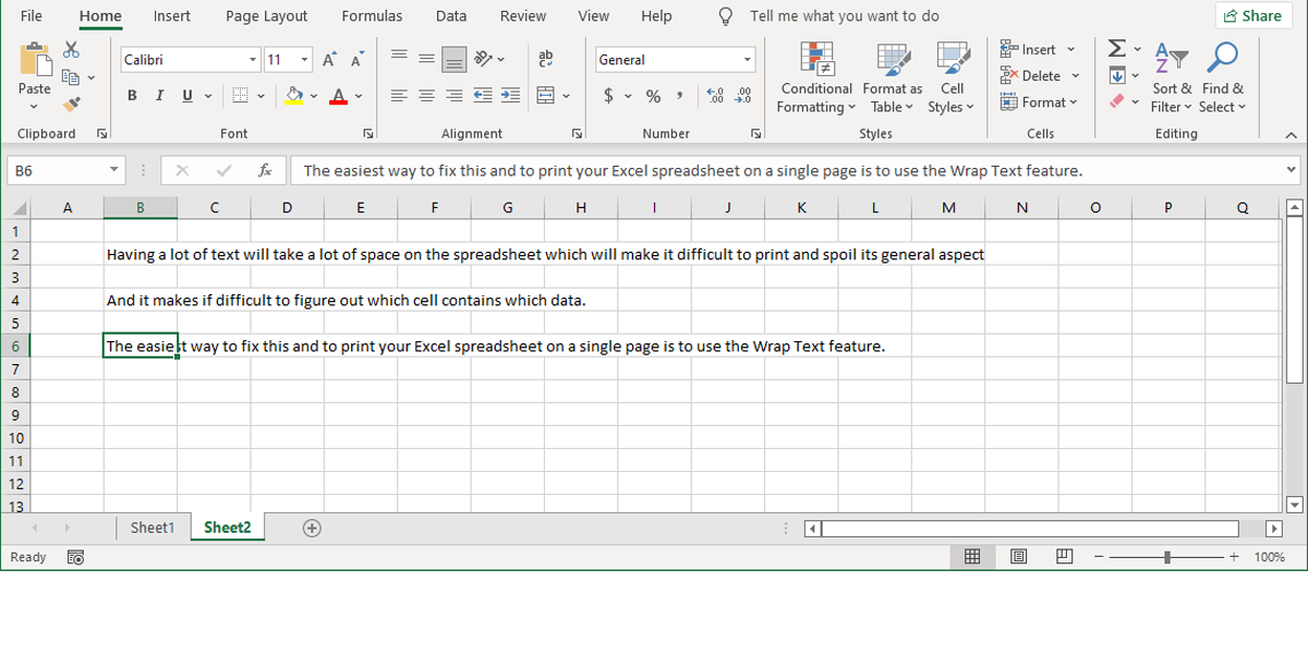 Опция переноса текста в Excel.