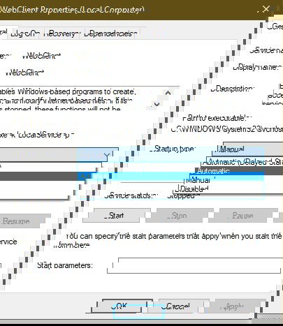 Configurar WebClient en inicio automático
