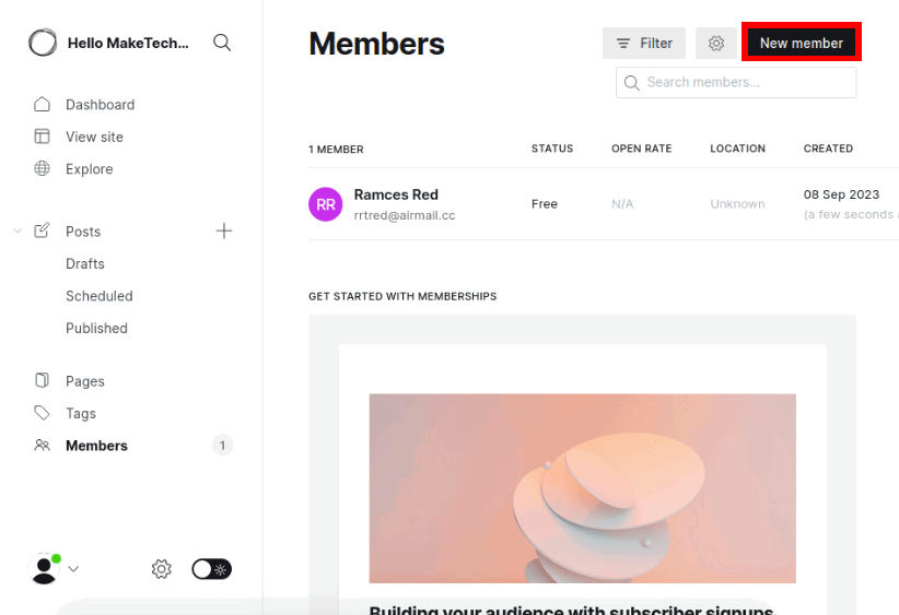 Список участников (Members) в Ghost.