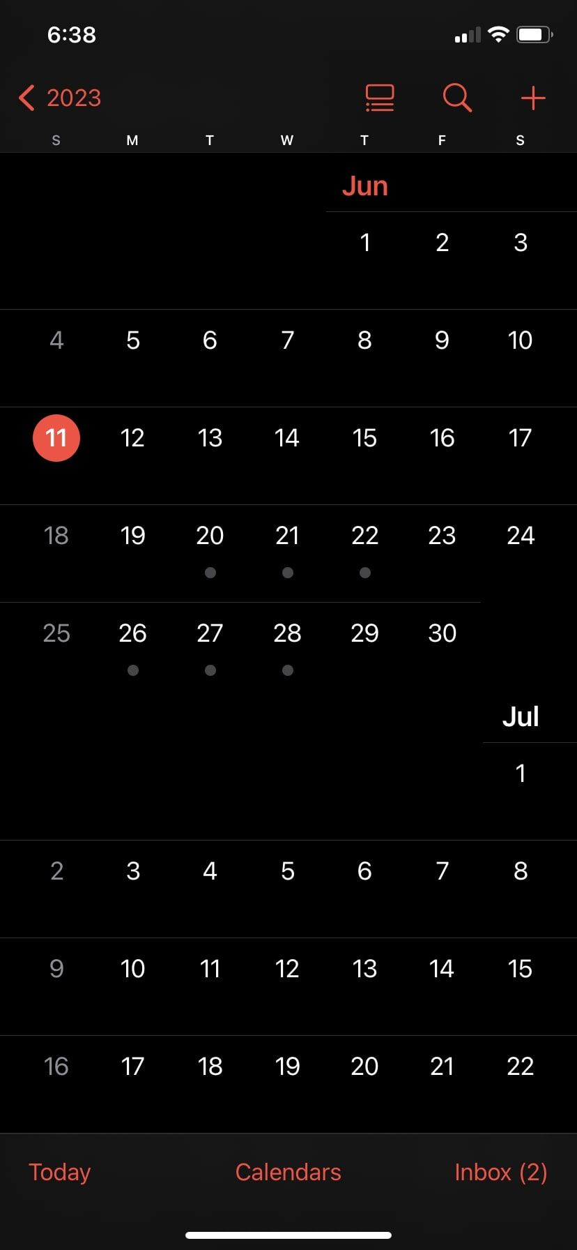 Кнопка плюс в приложении Календарь на iPhone