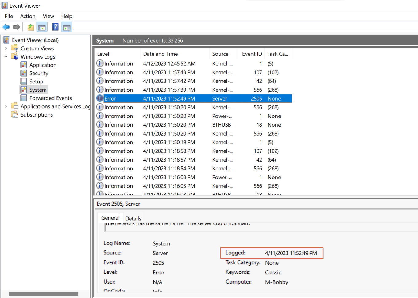 Вид журналов Windows в Просмотре событий