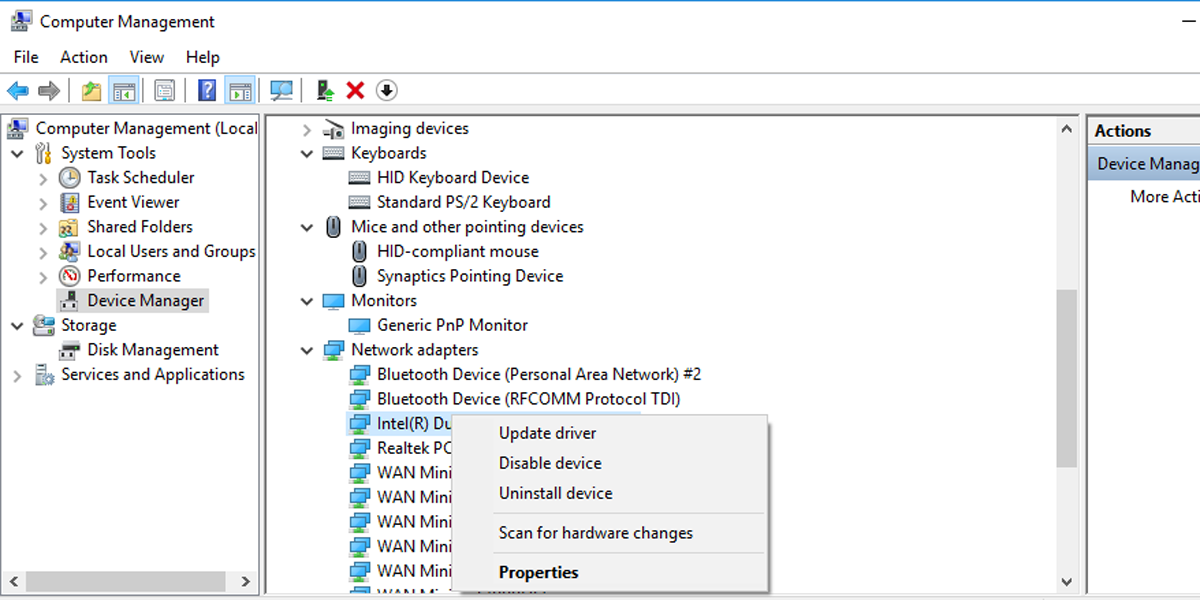 Меню установленных драйверов в Windows 10