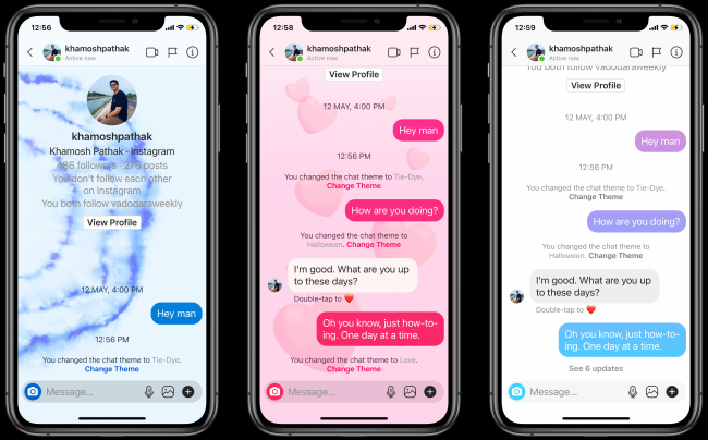 Примеры тем и цветов в Instagram DM
