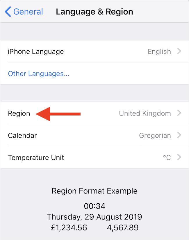 Нажмите Регион