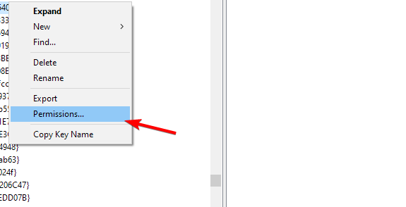 Окно разрешений ключа ShellFolder