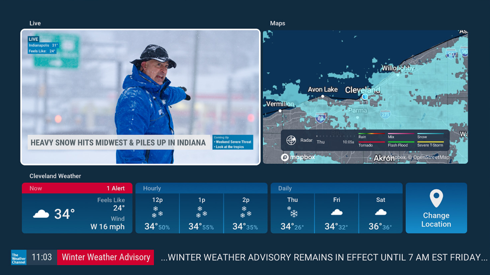 Скриншот приложения The Weather Channel на Roku