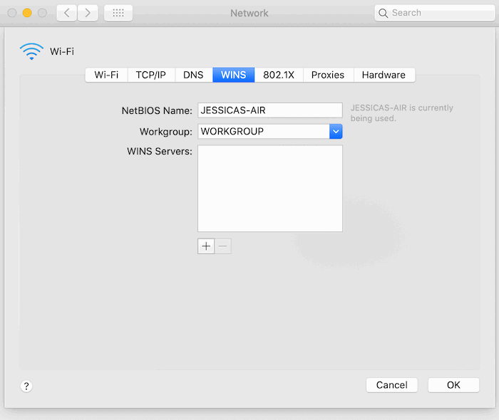Ввод имени рабочей группы Windows