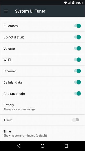 Экран с отключением NFC‑значка в настройках System UI Tuner