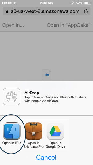 Fichier téléchargé et ouvert dans iFile