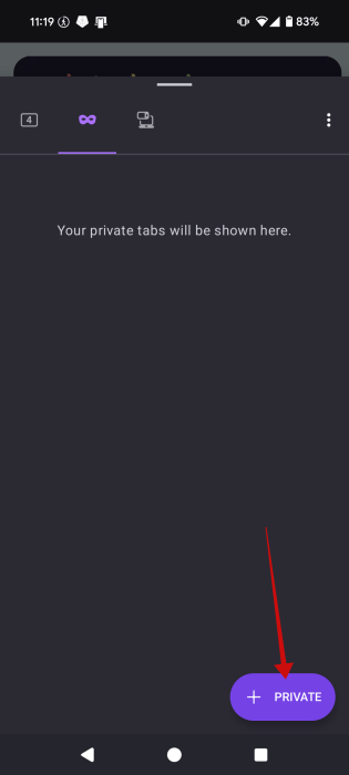 Abrindo uma nova aba privada no Firefox para Android