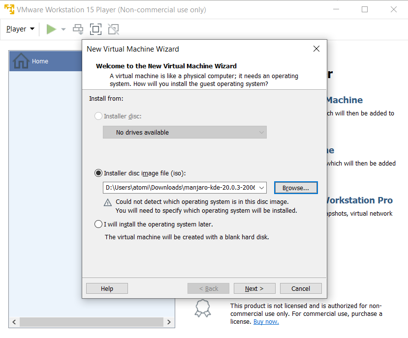 Выбор ISO образа Linux для установки в VM