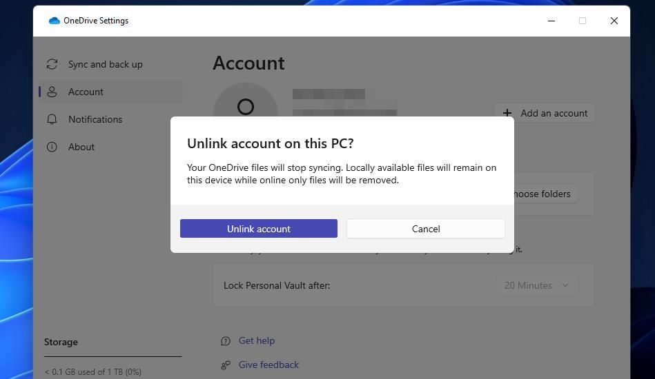 Кнопка Отвязать учётную запись