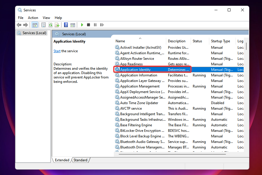 Свойства службы Application Identity