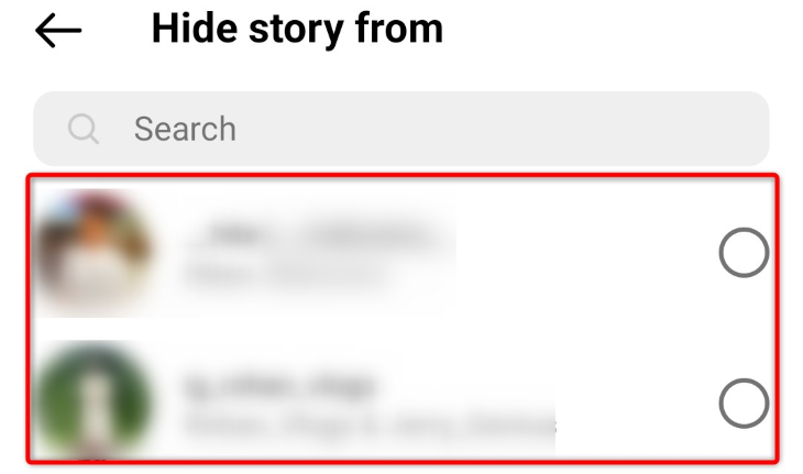 Выберите пользователей, от которых скрыть истории.
